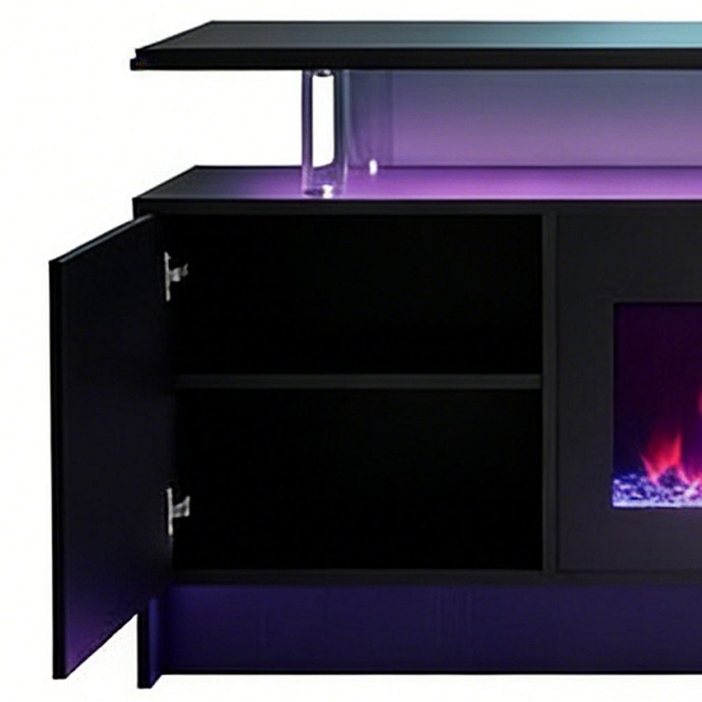 Black Wood Fireplace Entertainment Center with Fireplace - 80-inch