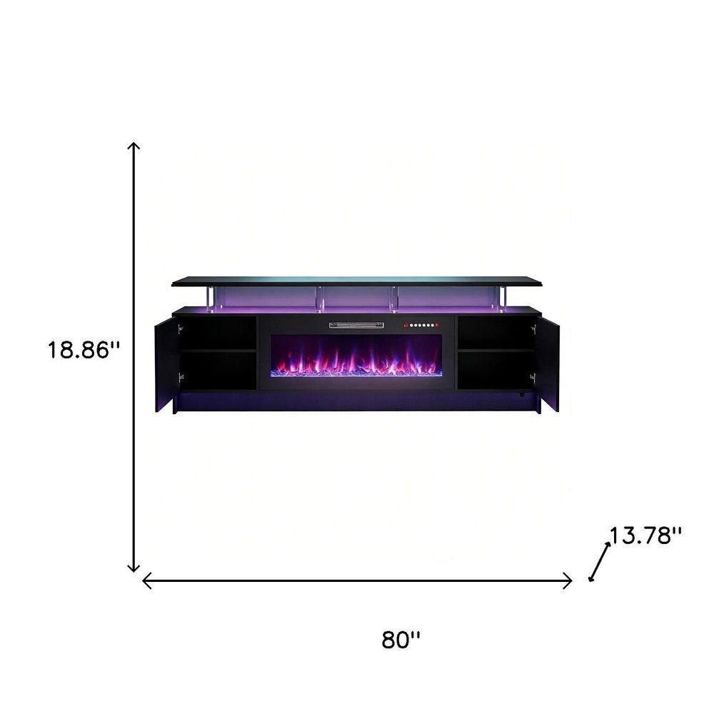 Black Wood Fireplace Entertainment Center with Fireplace - 80-inch
