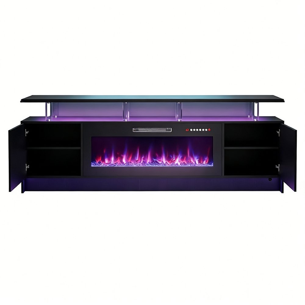 Black Wood Fireplace Entertainment Center with Fireplace - 80-inch