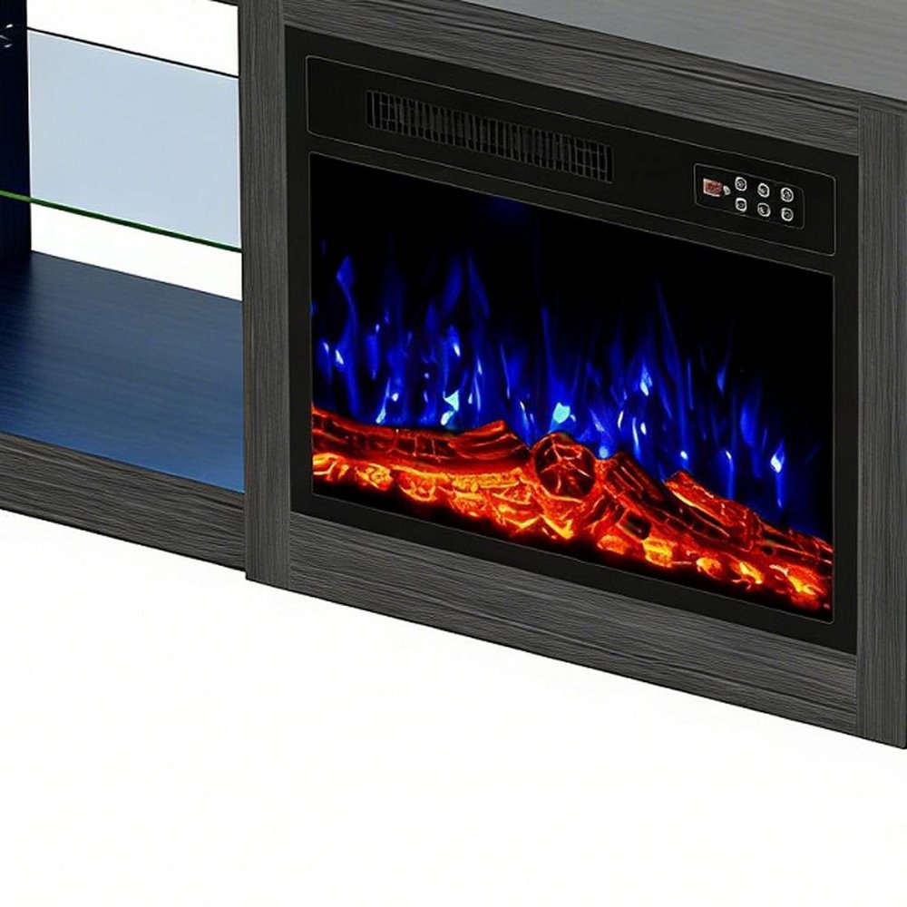 Black Wood Fireplace Entertainment Center with Fireplace - 70-inch