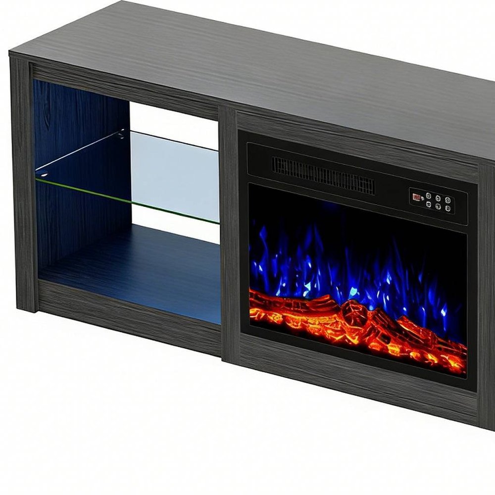 Black Wood Fireplace Entertainment Center with Fireplace - 70-inch