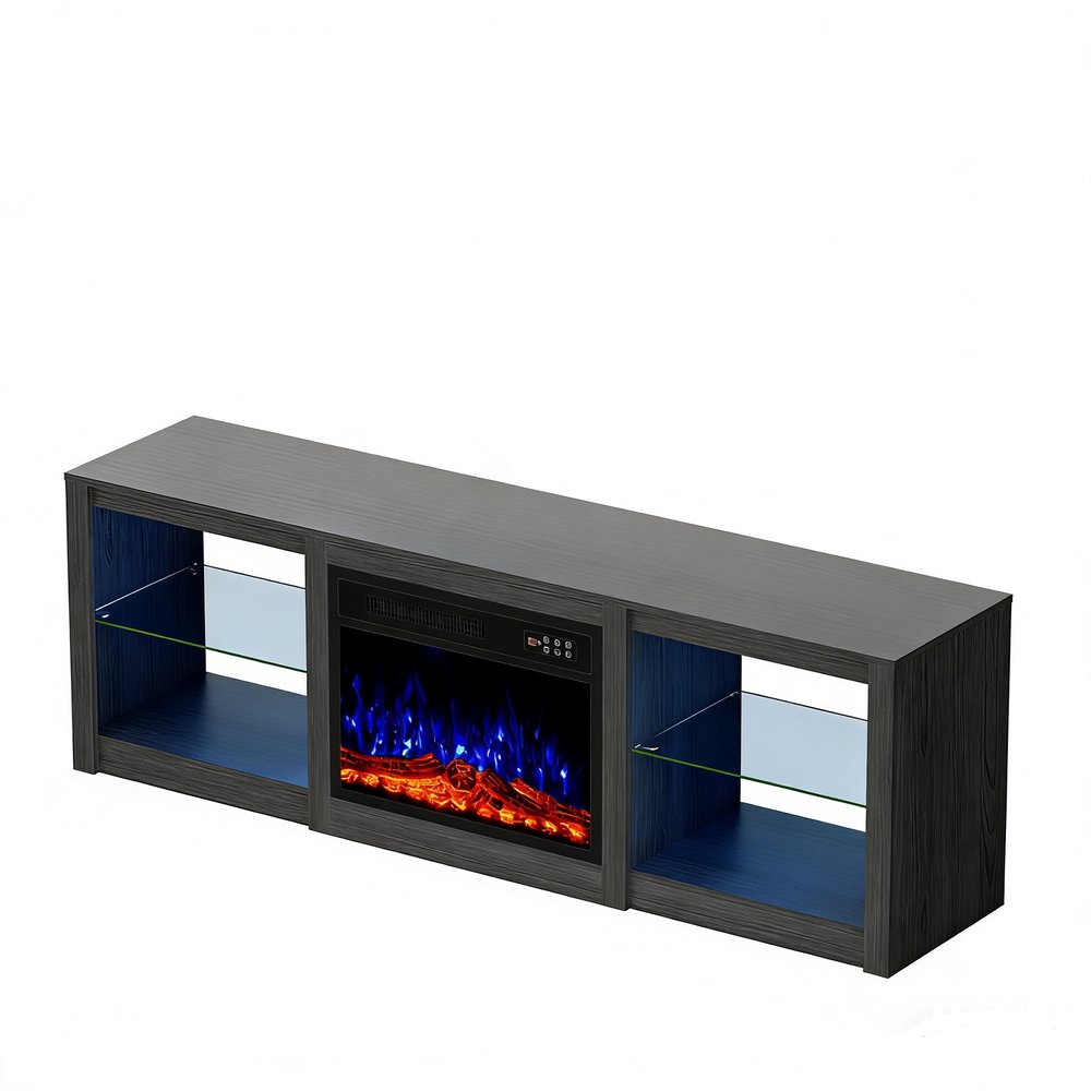 Black Wood Fireplace Entertainment Center with Fireplace - 70-inch