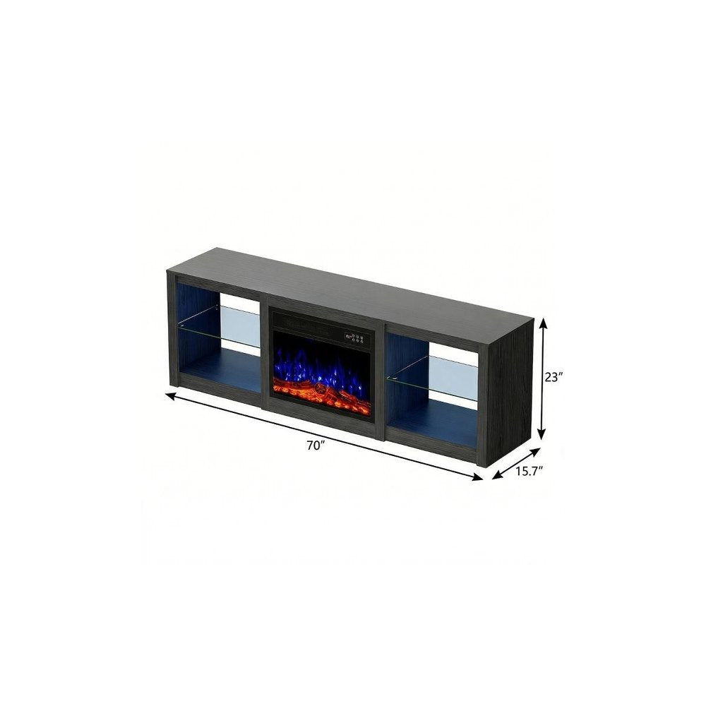 Black Wood Fireplace Entertainment Center with Fireplace - 70-inch