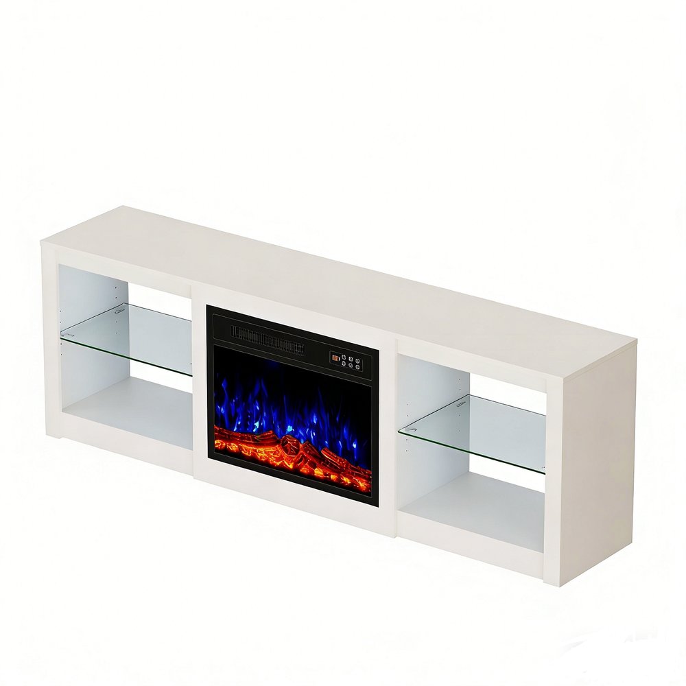 White Wood Fireplace Entertainment Center with Fireplace - 70-inch