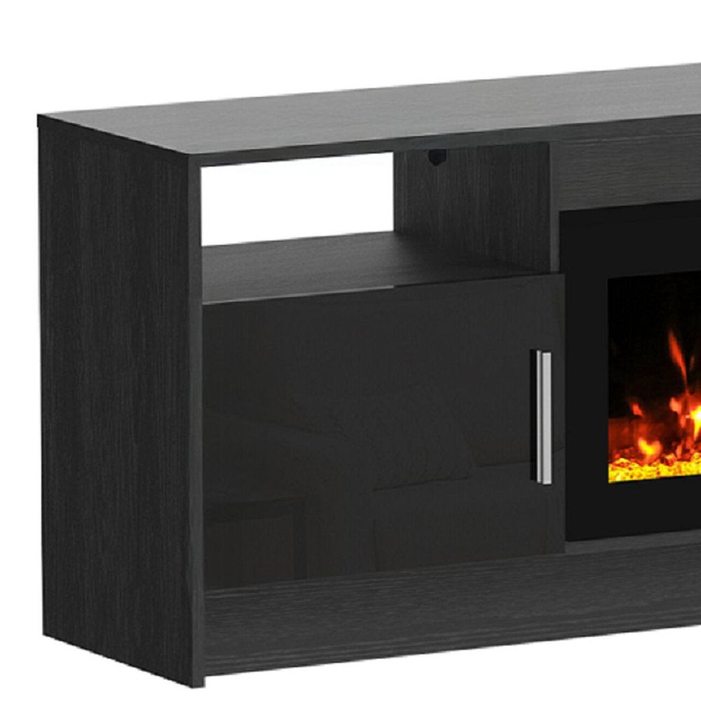Black Wood Fireplace Entertainment Center with Fireplace - 70-inch