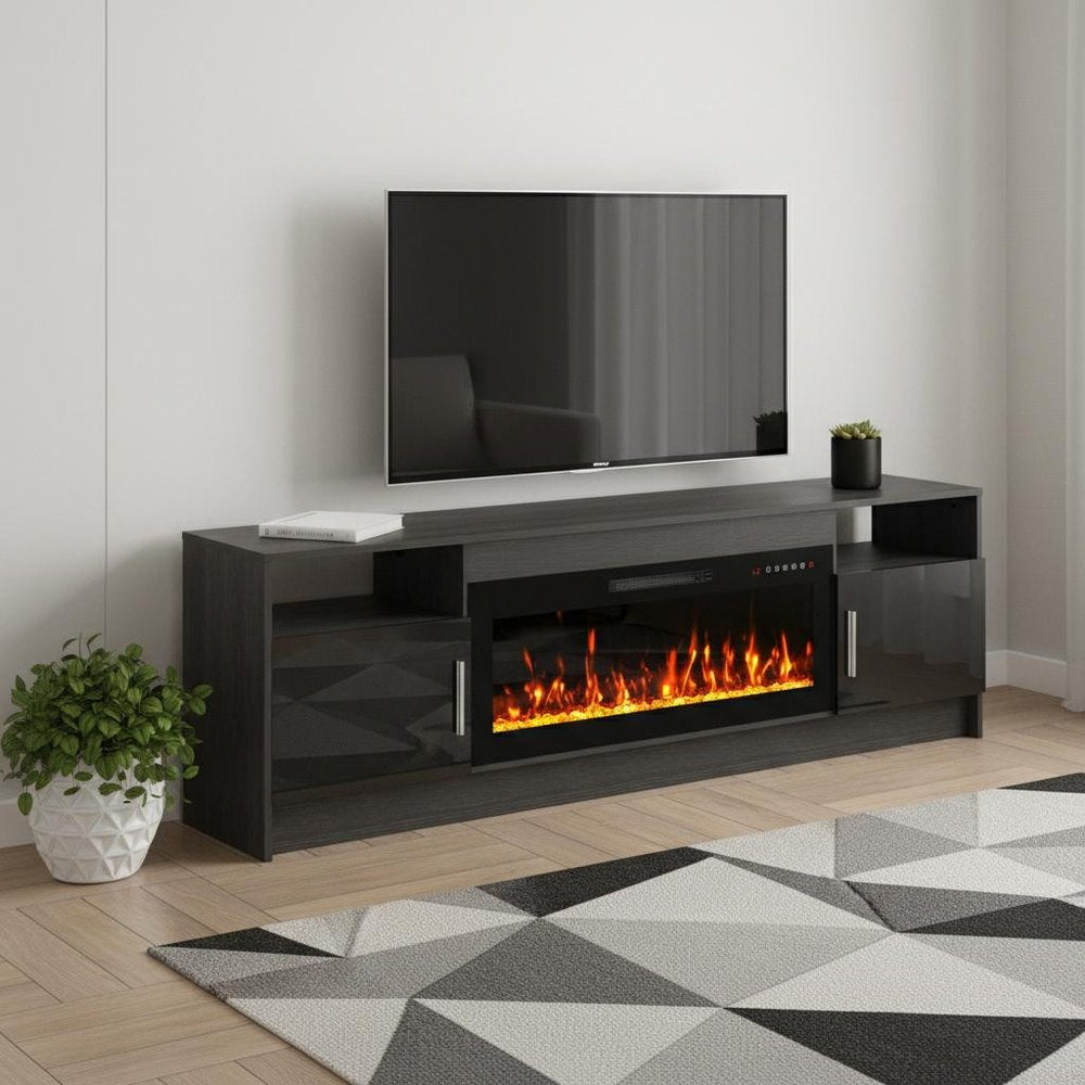 Black Wood Fireplace Entertainment Center with Fireplace - 70-inch