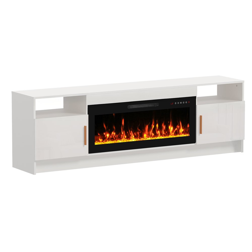 White Wood Fireplace Entertainment Center with Fireplace - 70-inch