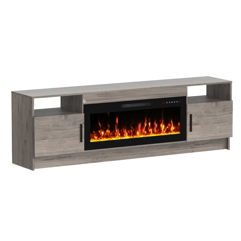 Gray Wood Fireplace Entertainment Center with Fireplace - 70-inch