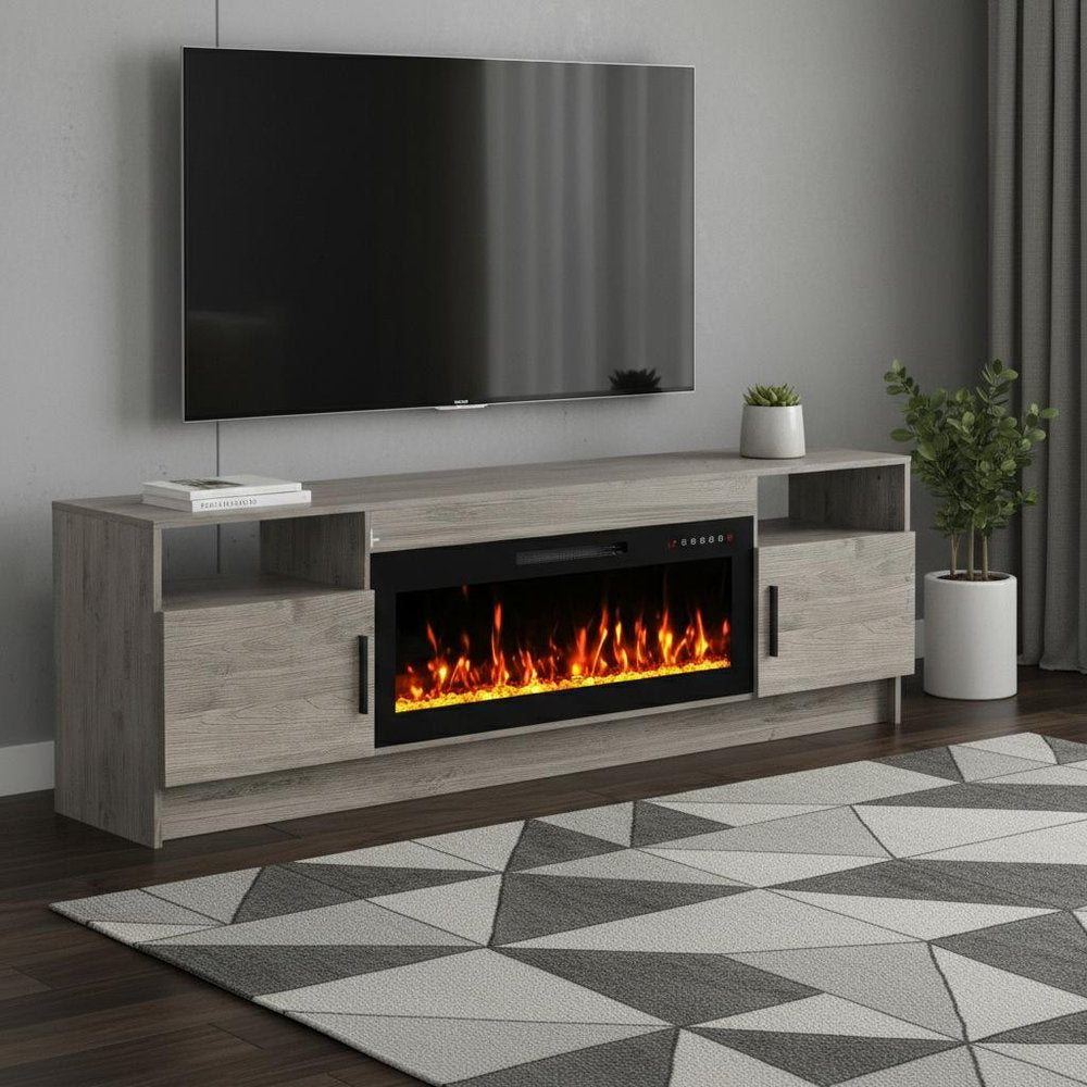 Gray Wood Fireplace Entertainment Center with Fireplace - 70-inch