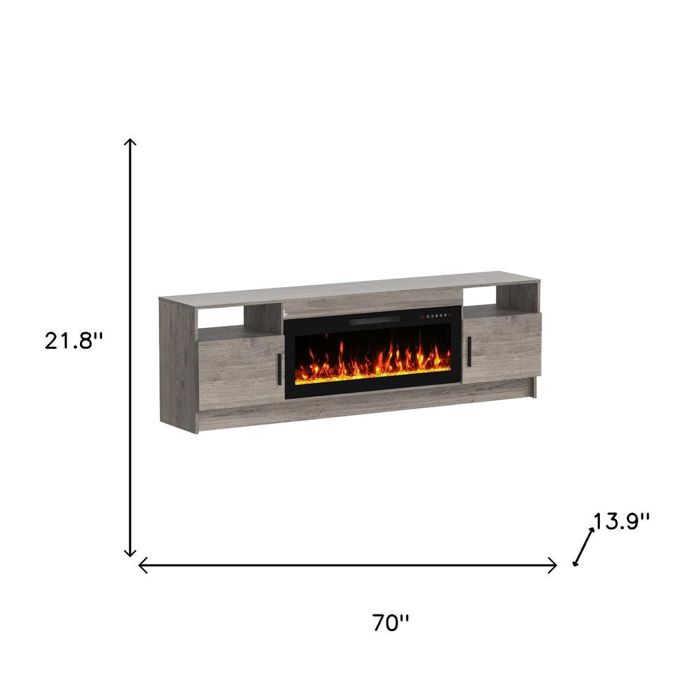 Gray Wood Fireplace Entertainment Center with Fireplace - 70-inch