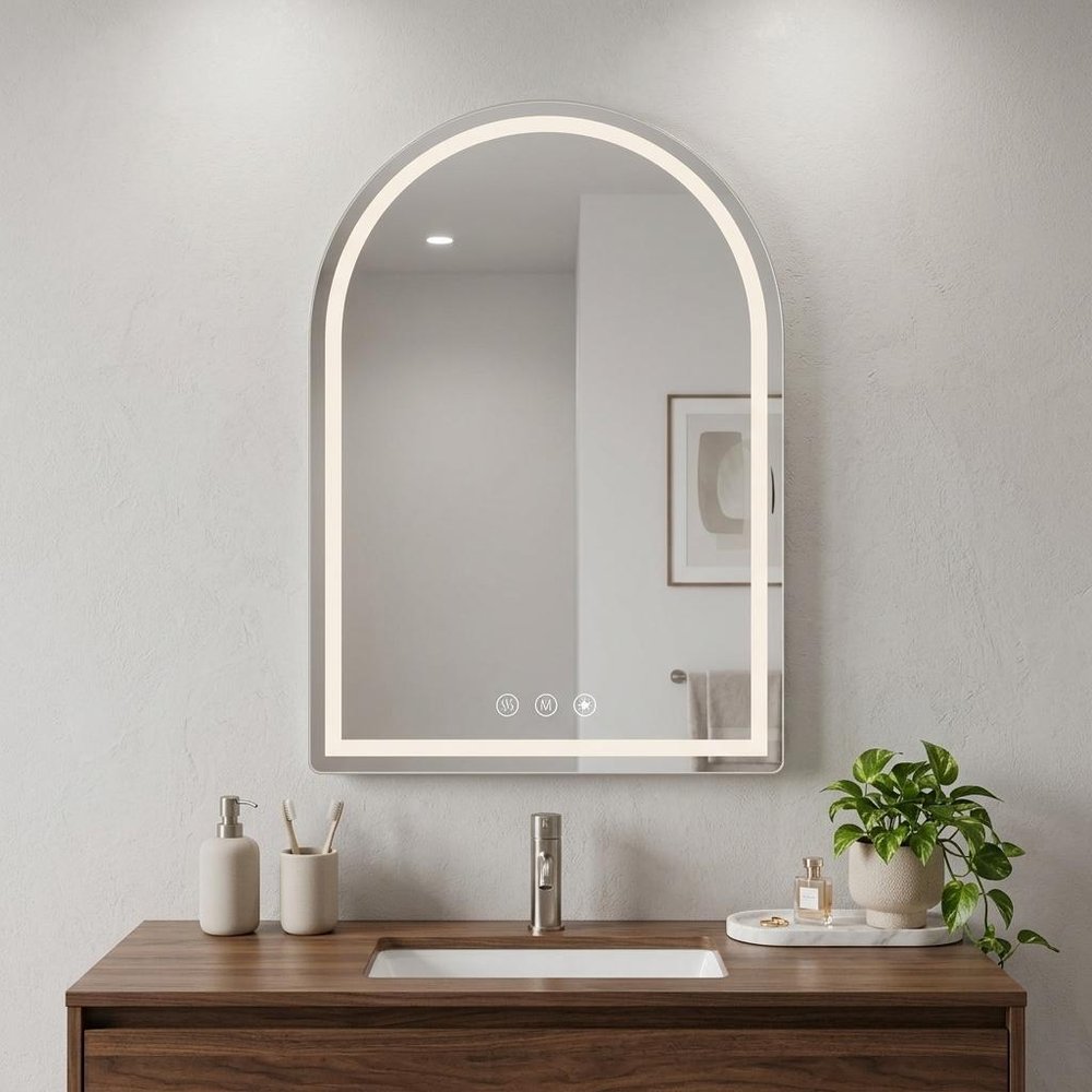 Arch Lighted Frameless Bathroom Vanity Mirror - 28-inch