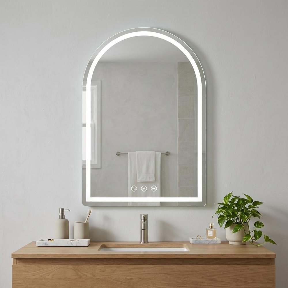 Arch Lighted Frameless Bathroom Vanity Mirror - 28-inch