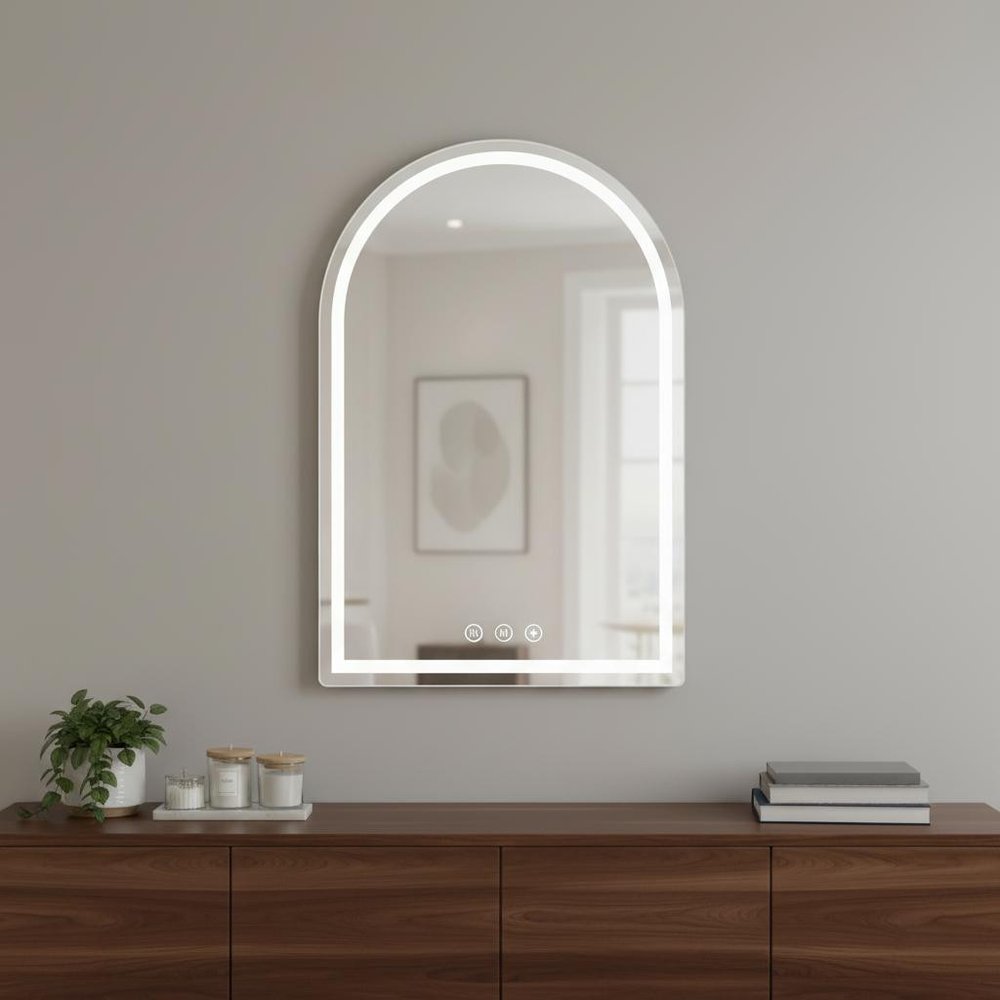 Arch Lighted Frameless Bathroom Vanity Mirror - 28-inch