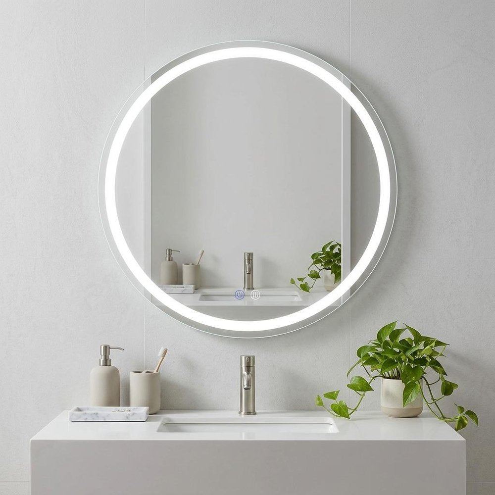 Round Lighted Frameless Anti Fog Bathroom Vanity Mirror - 24-inch