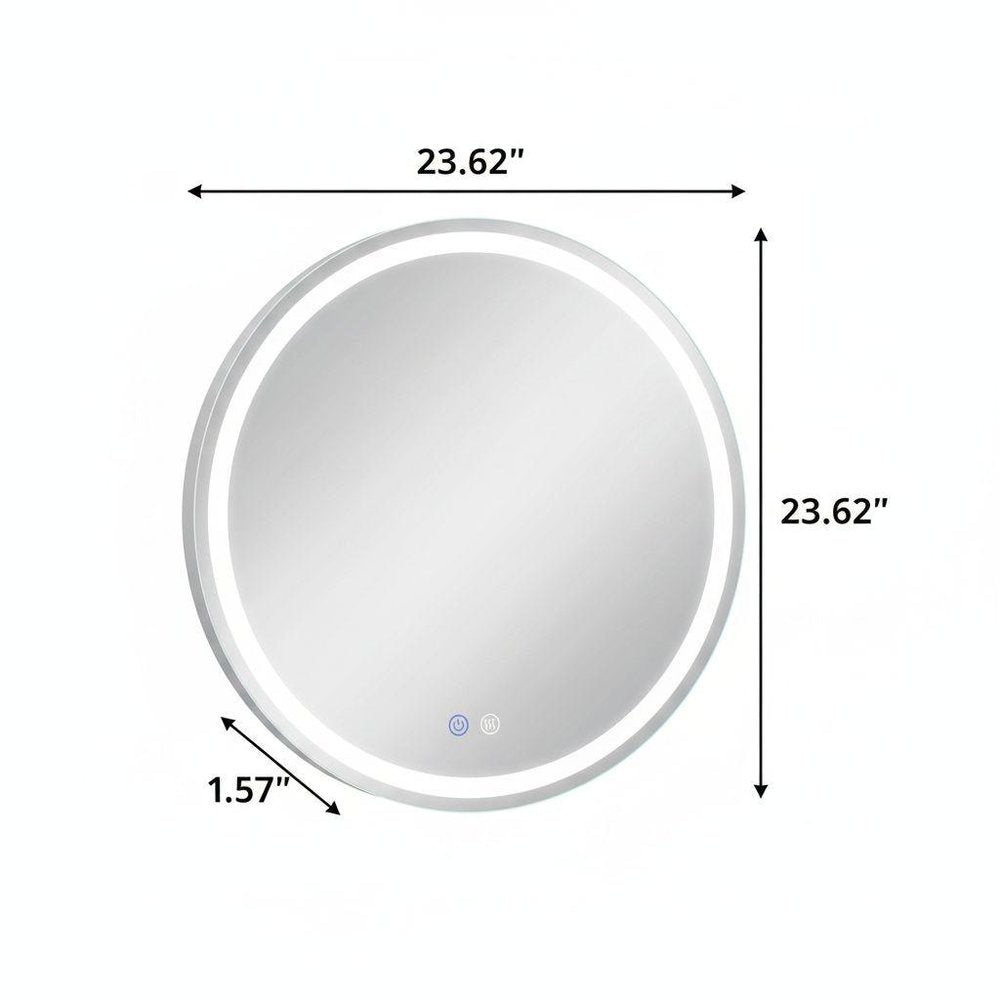 Round Lighted Frameless Anti Fog Bathroom Vanity Mirror - 24-inch