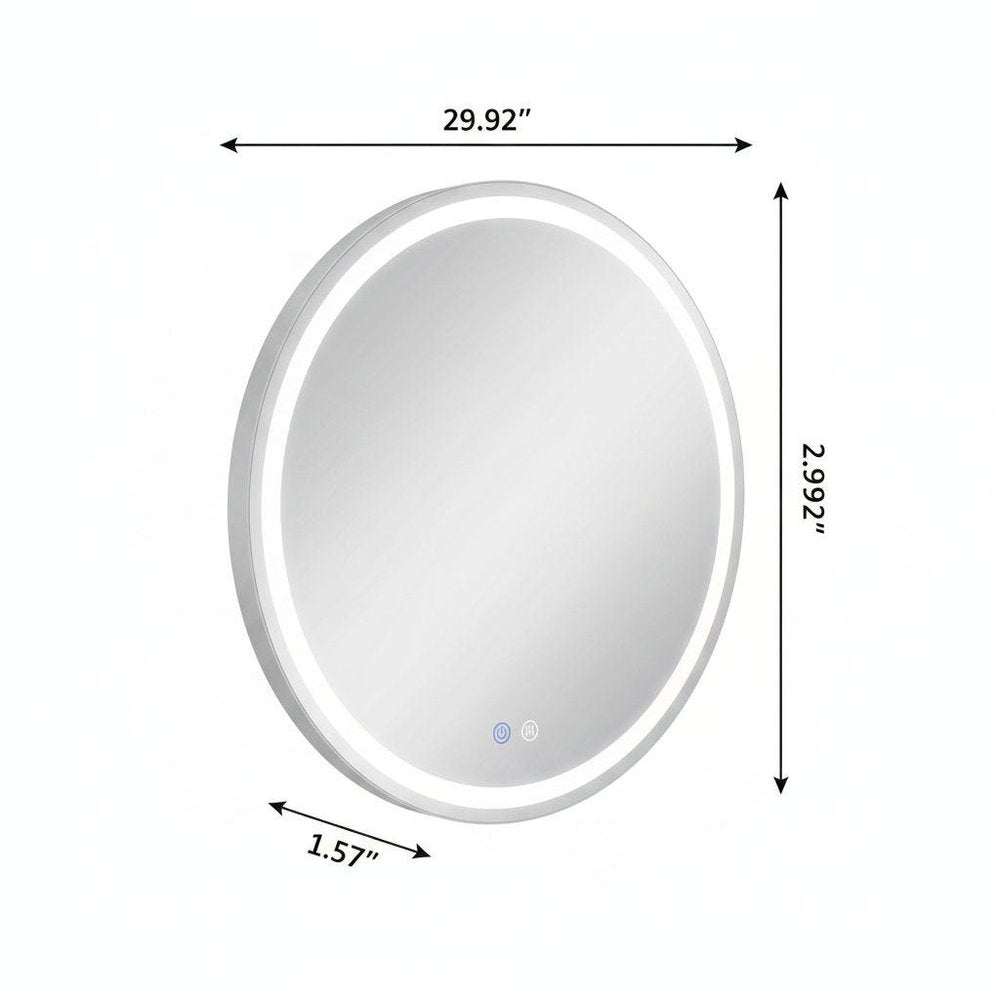 Round Lighted Frameless Anti Fog Bathroom Vanity Mirror - 30-inch