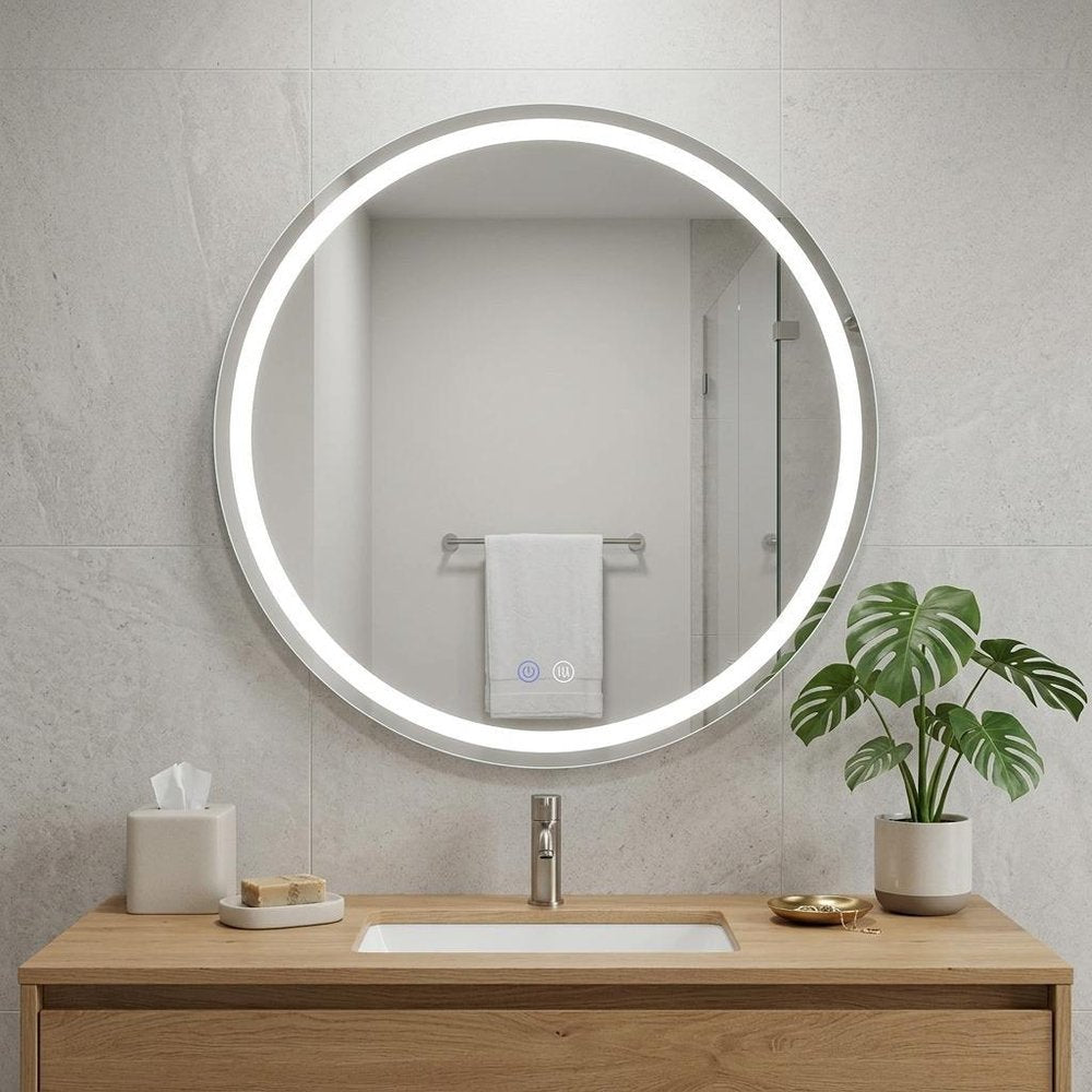 Round Lighted Frameless Anti Fog Bathroom Vanity Mirror - 28-inch