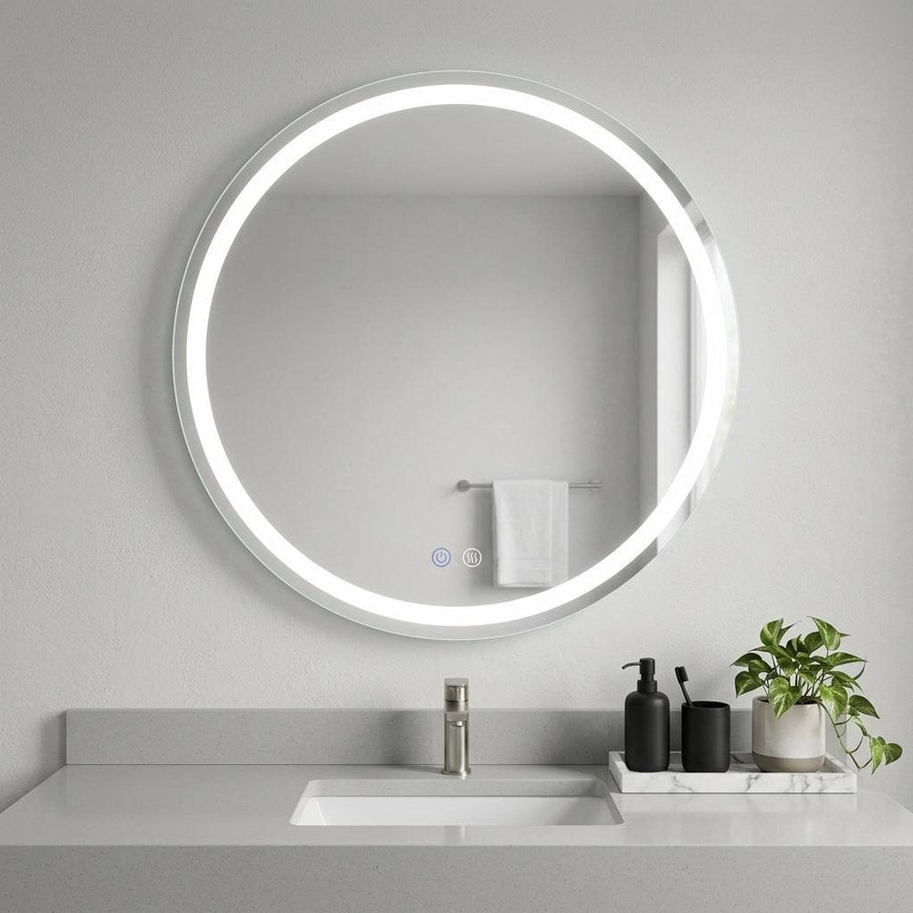 Round Lighted Frameless Anti Fog Bathroom Vanity Mirror - 28-inch
