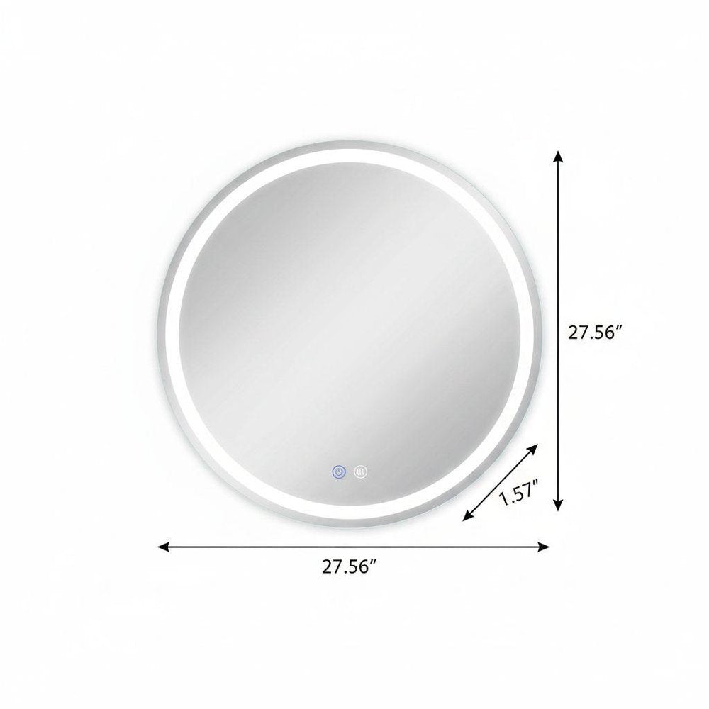 Round Lighted Frameless Anti Fog Bathroom Vanity Mirror - 28-inch