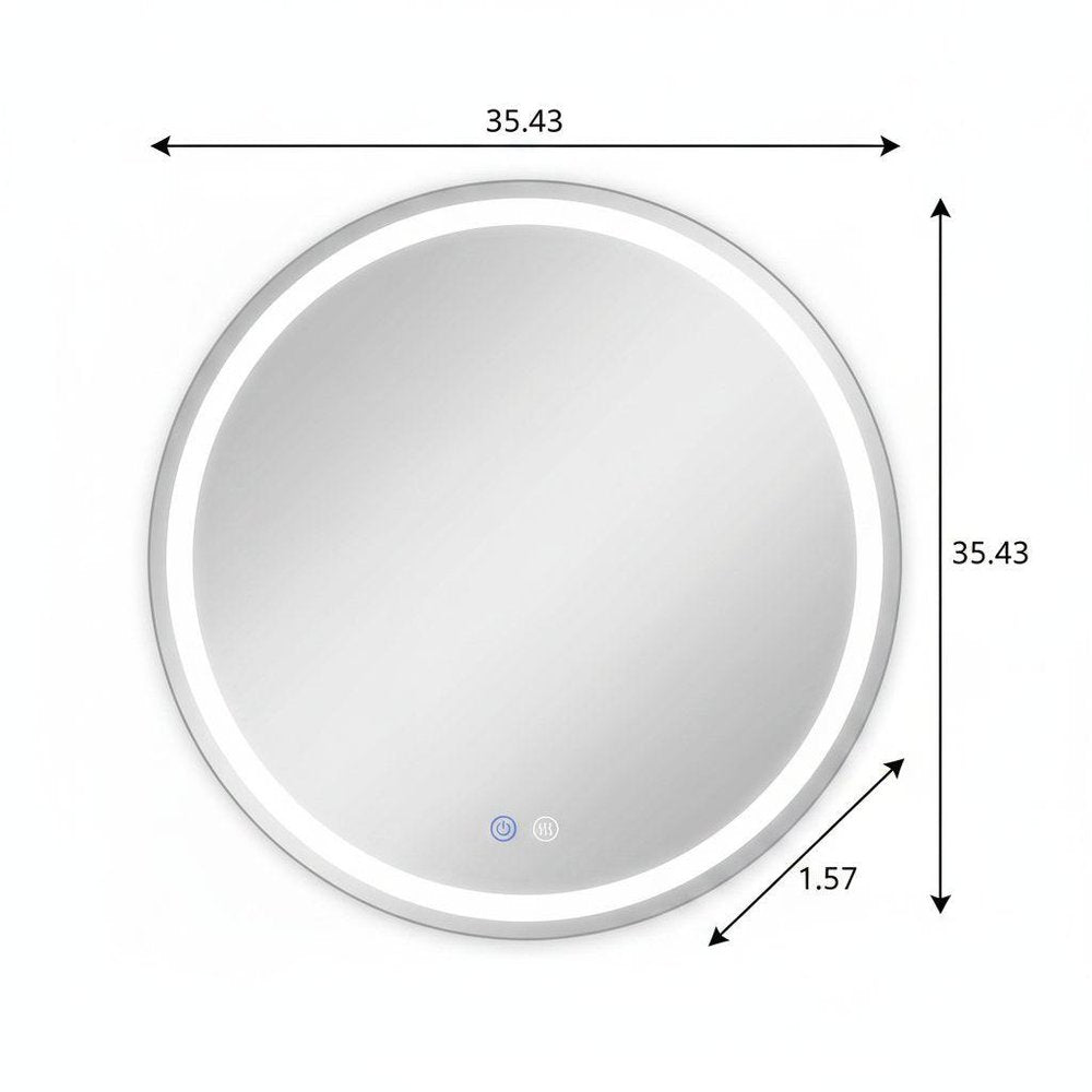Round Lighted Frameless Anti Fog Bathroom Vanity Mirror - 35-inch