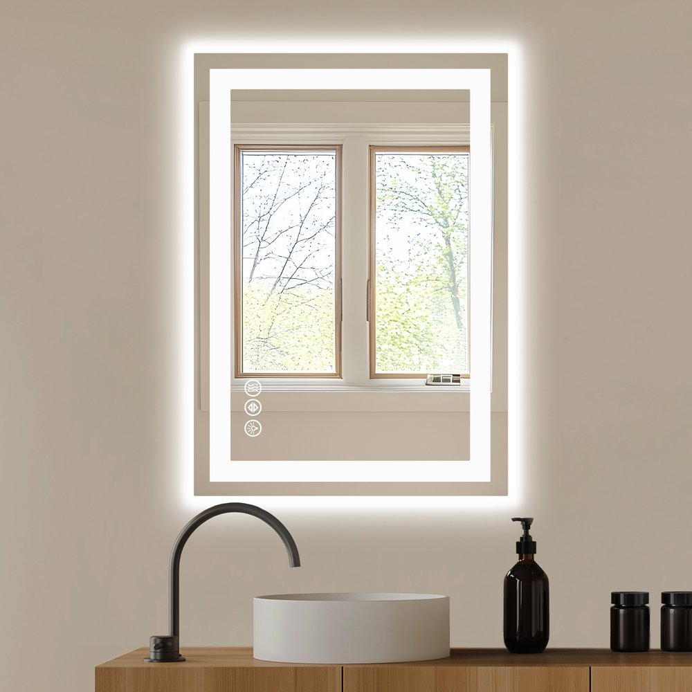Lighted Frameless Anti Fog Bathroom Vanity Mirror - 24-inch