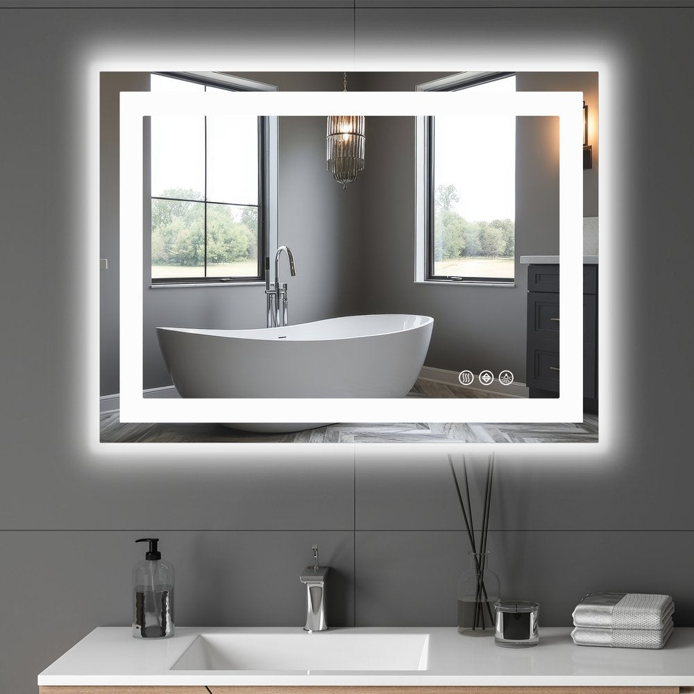Lighted Frameless Anti Fog Bathroom Vanity Mirror - 24-inch