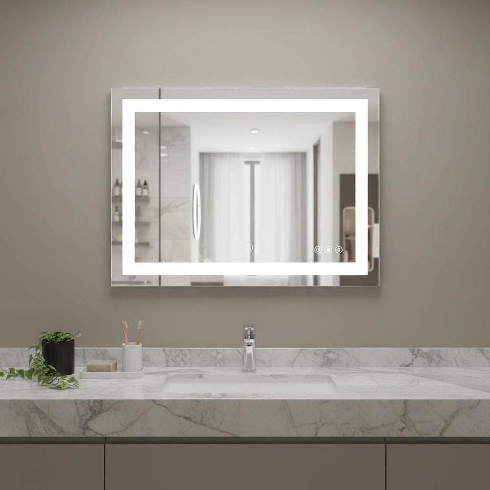 Lighted Frameless Anti Fog Bathroom Vanity Mirror - 27-inch