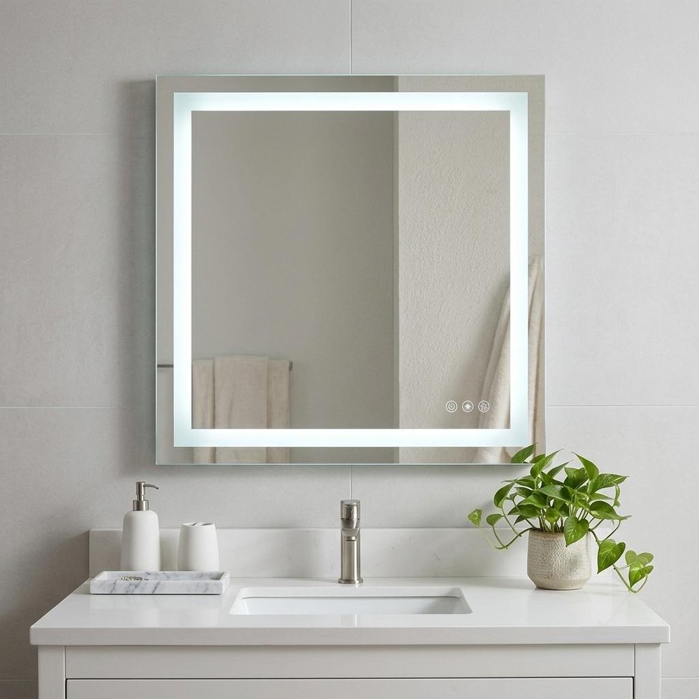 Lighted Frameless Bathroom Vanity Mirror - 35-inch