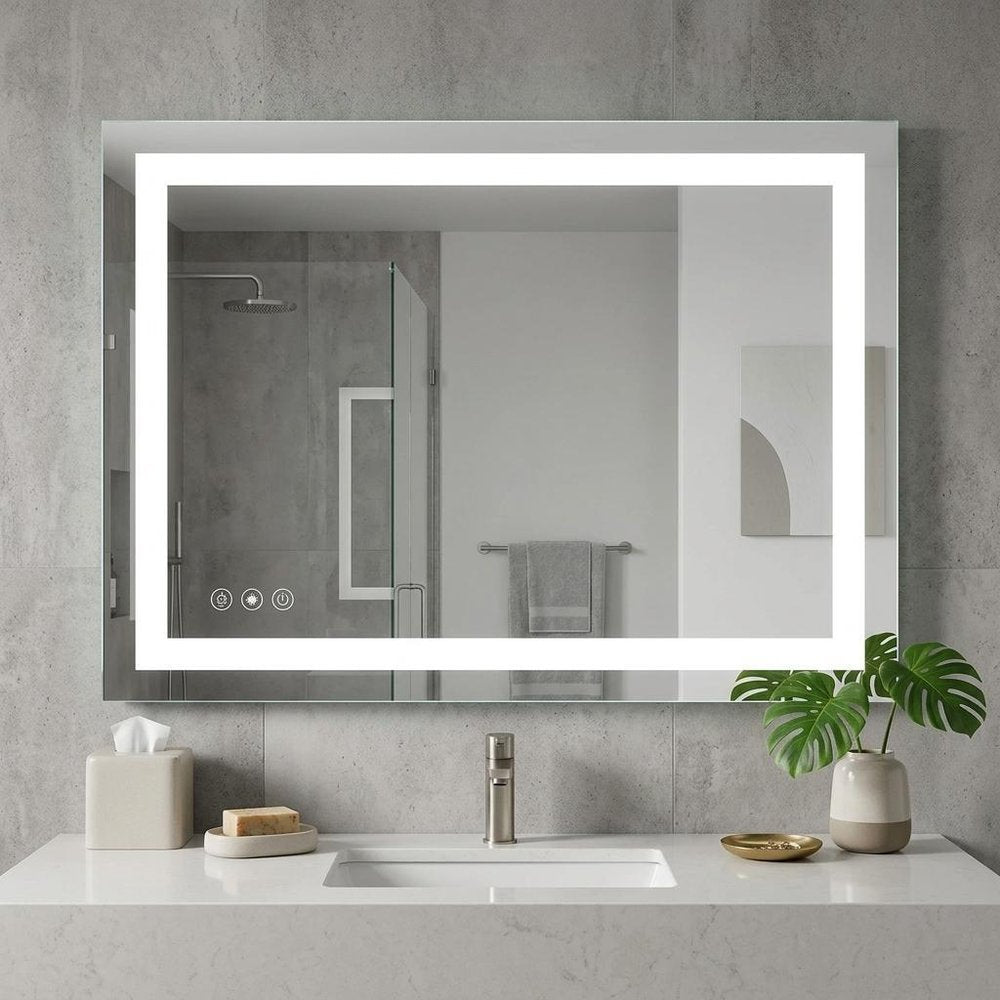 Lighted Frameless Bathroom Vanity Mirror - 35-inch