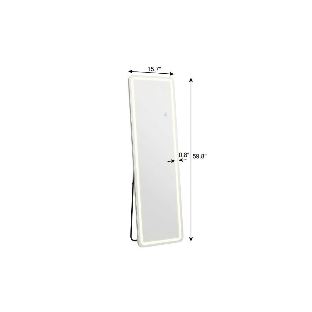 Silver Lighted Freestanding and Wall Mounted Framed Full Length Mirror - 60-inch