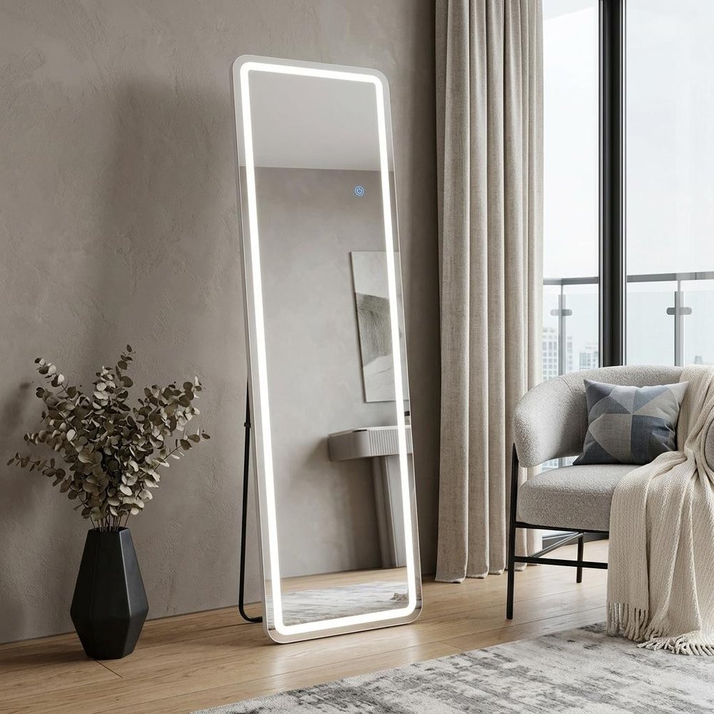 Silver Lighted Freestanding and Wall Mounted Framed Full Length Mirror - 70-inch