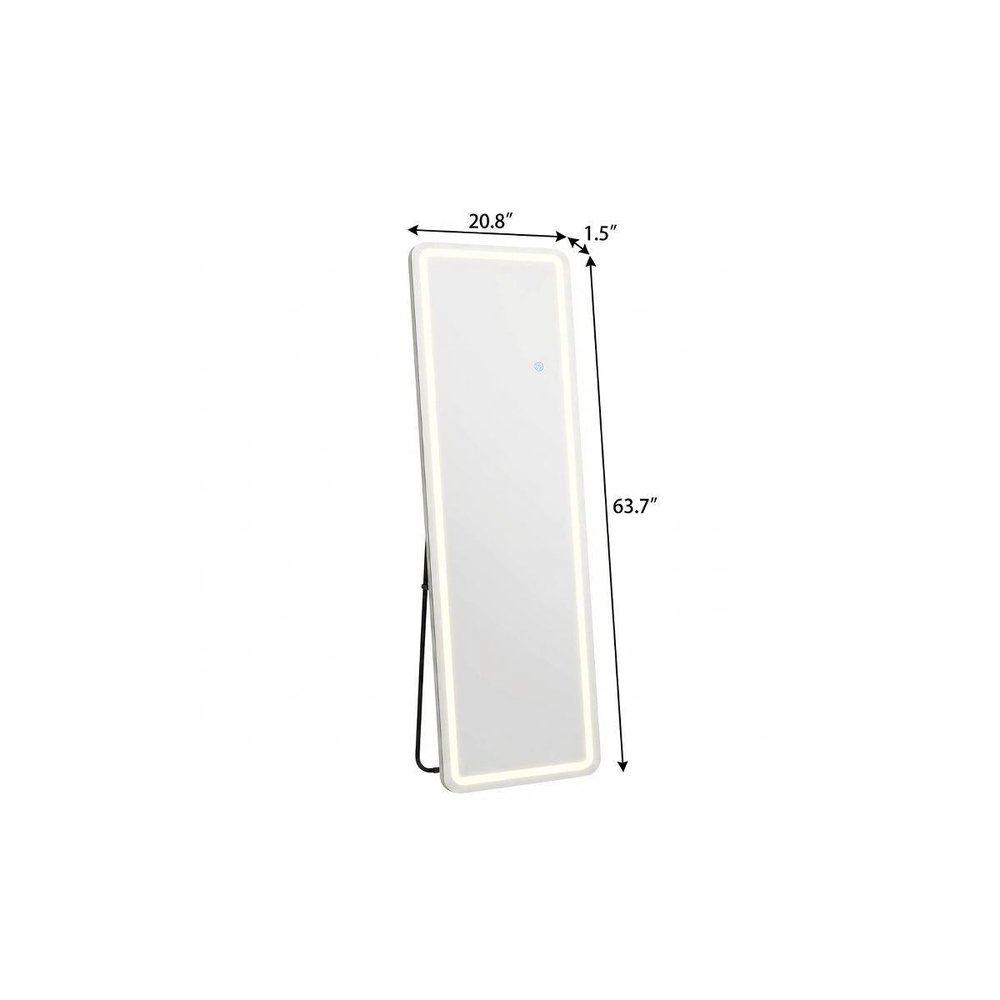 Silver Lighted Wall Mounted and Freestanding Framed Full Length Mirror - 64-inch