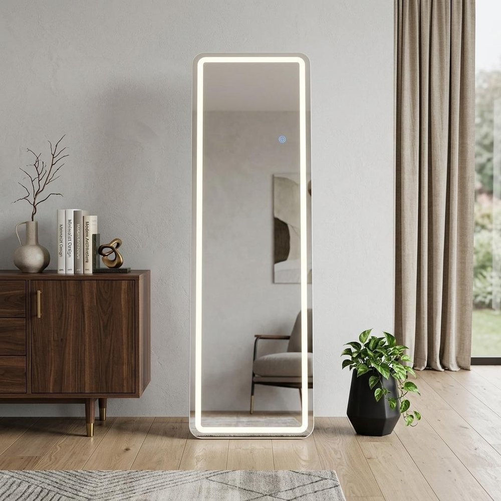 Clear Lighted Freestanding and Wall Mounted Framed Full Length Mirror - 64-inch