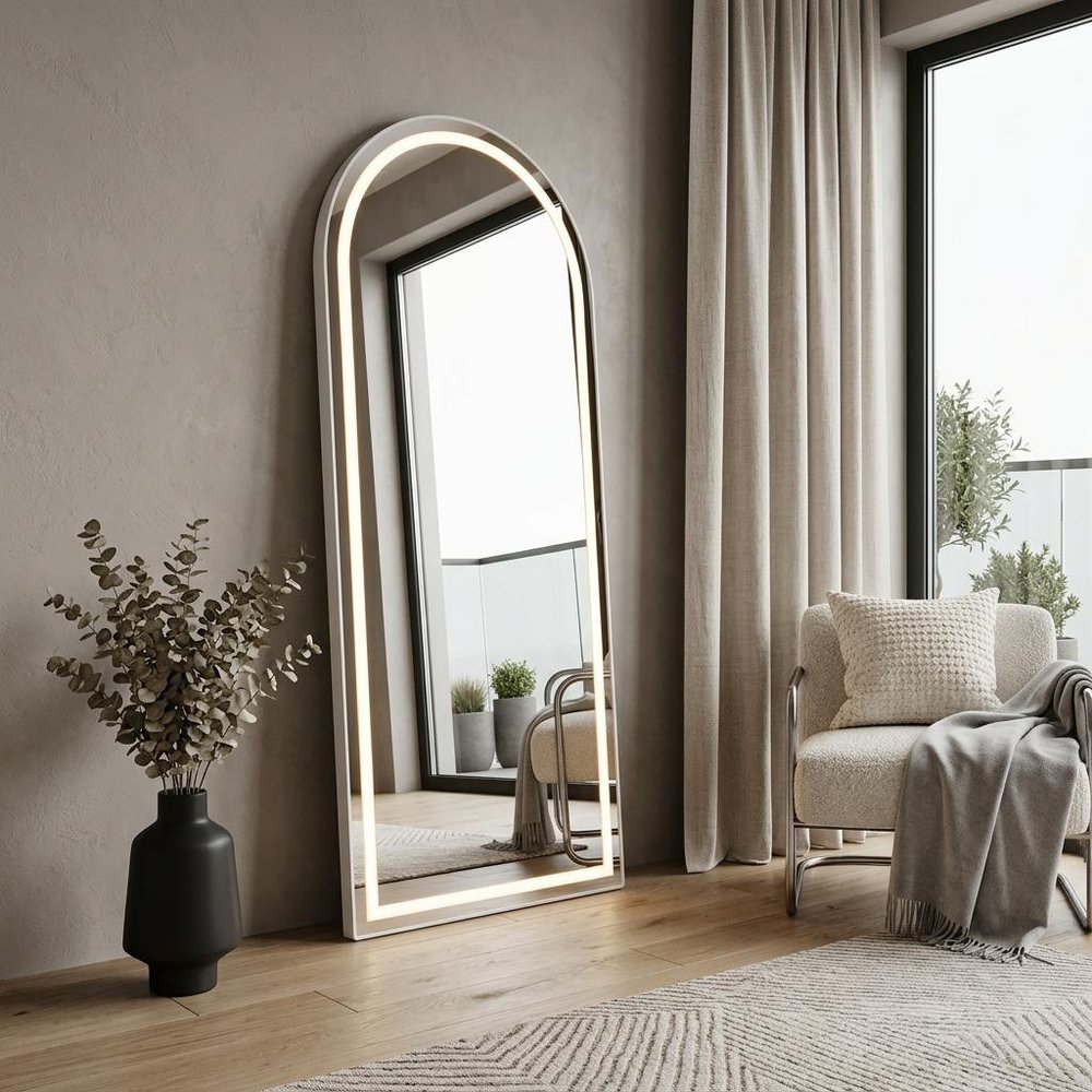Arch Lighted Wall Mounted and Freestanding Frameless Full Length Mirror