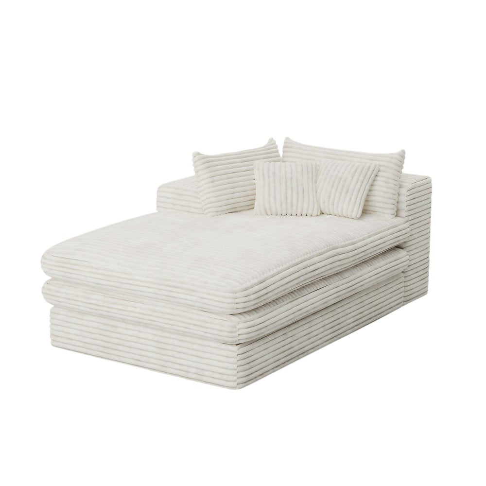 White Corduroy Left Hand Facing Chaise Lounge Chair - 67-inch