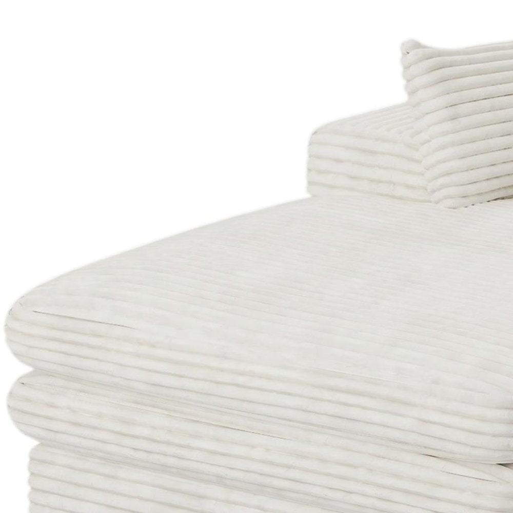 White Corduroy Left Hand Facing Chaise Lounge Chair - 67-inch