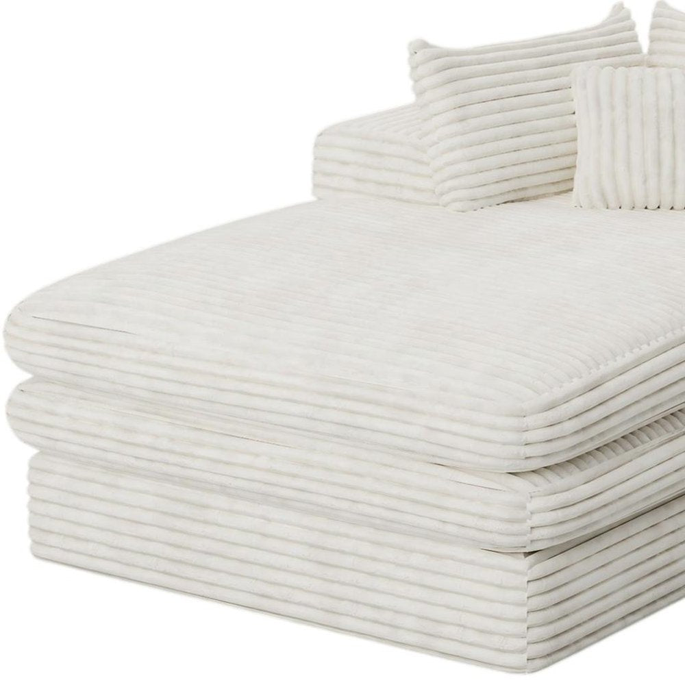 White Corduroy Left Hand Facing Chaise Lounge Chair - 67-inch
