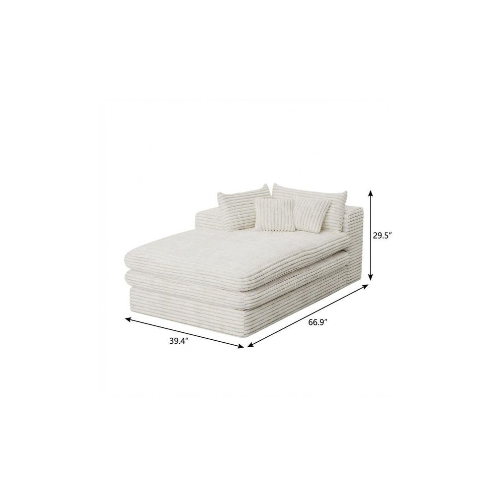 White Corduroy Left Hand Facing Chaise Lounge Chair - 67-inch