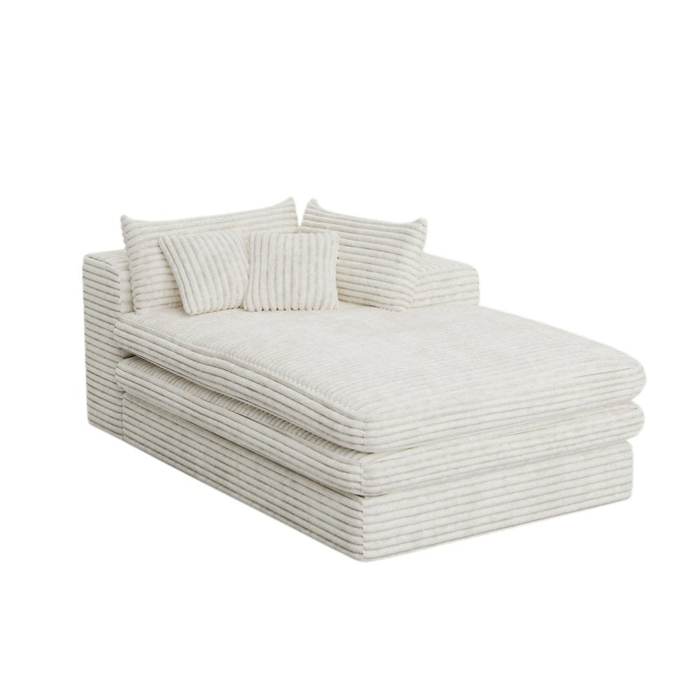 White Corduroy Left Hand Facing Chaise Lounge Chair - 67-inch