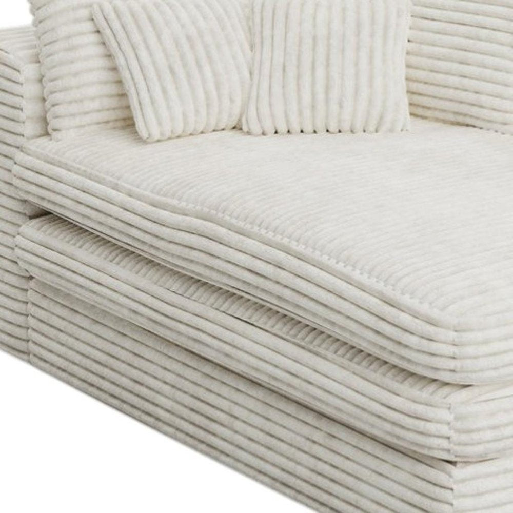 White Corduroy Left Hand Facing Chaise Lounge Chair - 67-inch