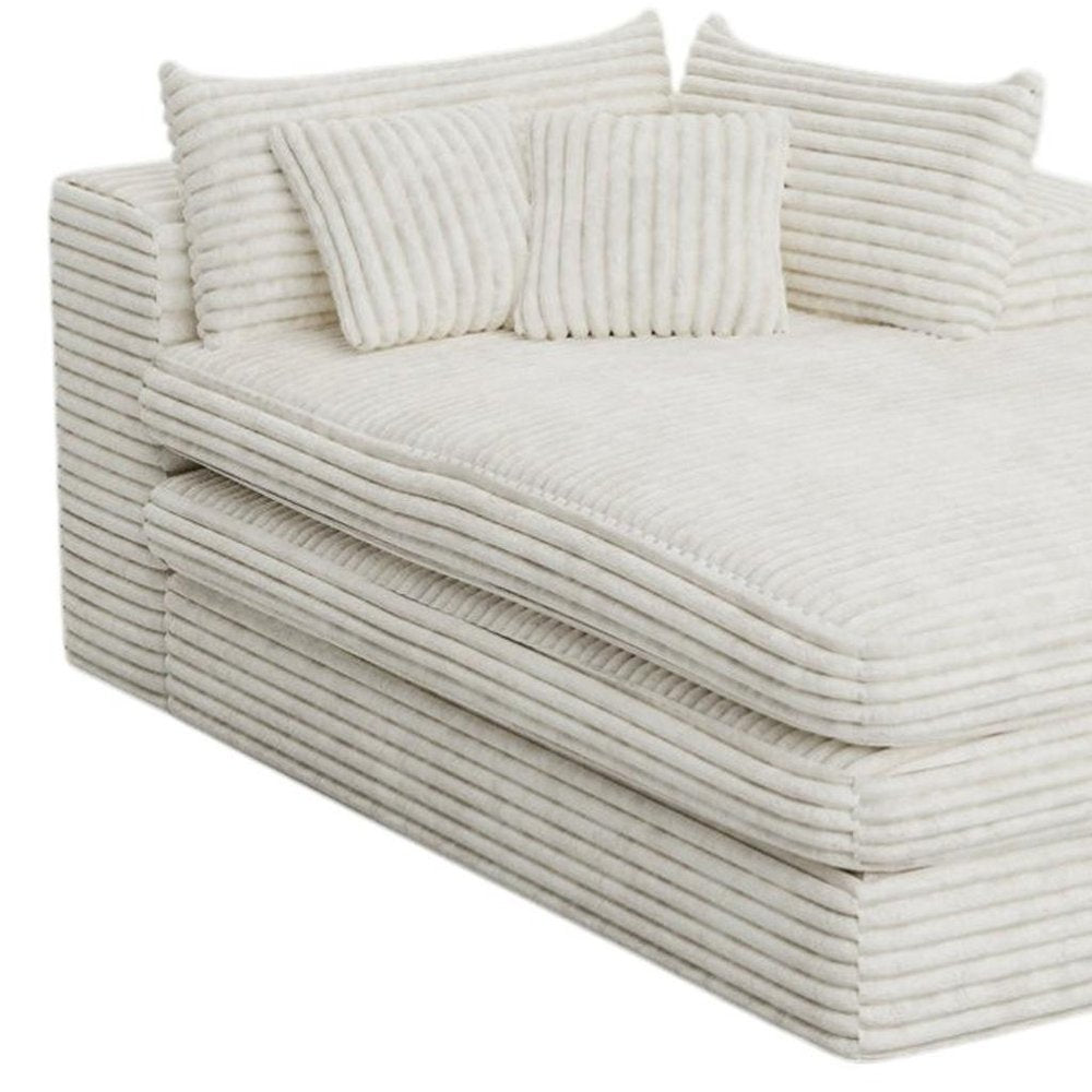 White Corduroy Left Hand Facing Chaise Lounge Chair - 67-inch