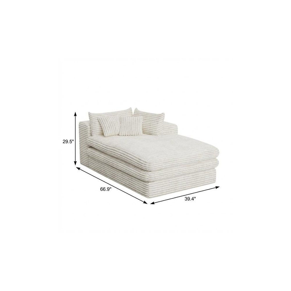 White Corduroy Left Hand Facing Chaise Lounge Chair - 67-inch