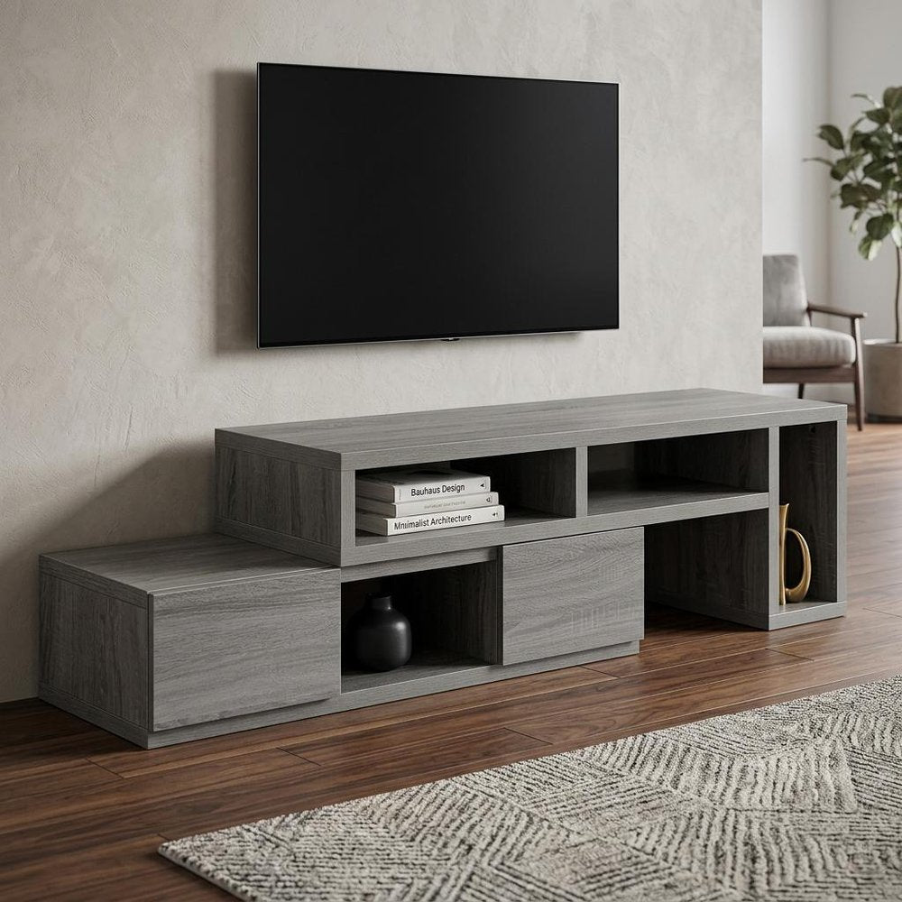 Gray Wood Enclosed and Open Storage TV Stand - 54-inch
