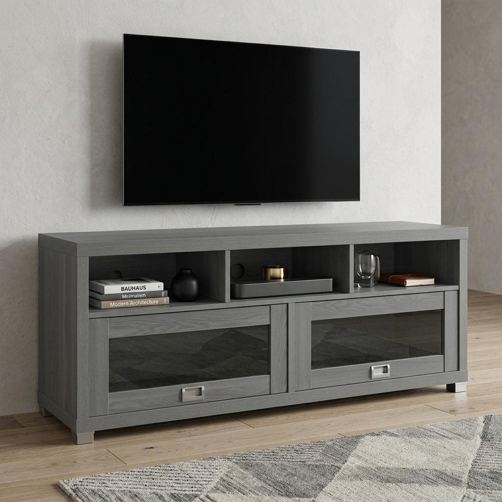 Gray Wood Enclosed and Open Storage TV Stand - 57-inch