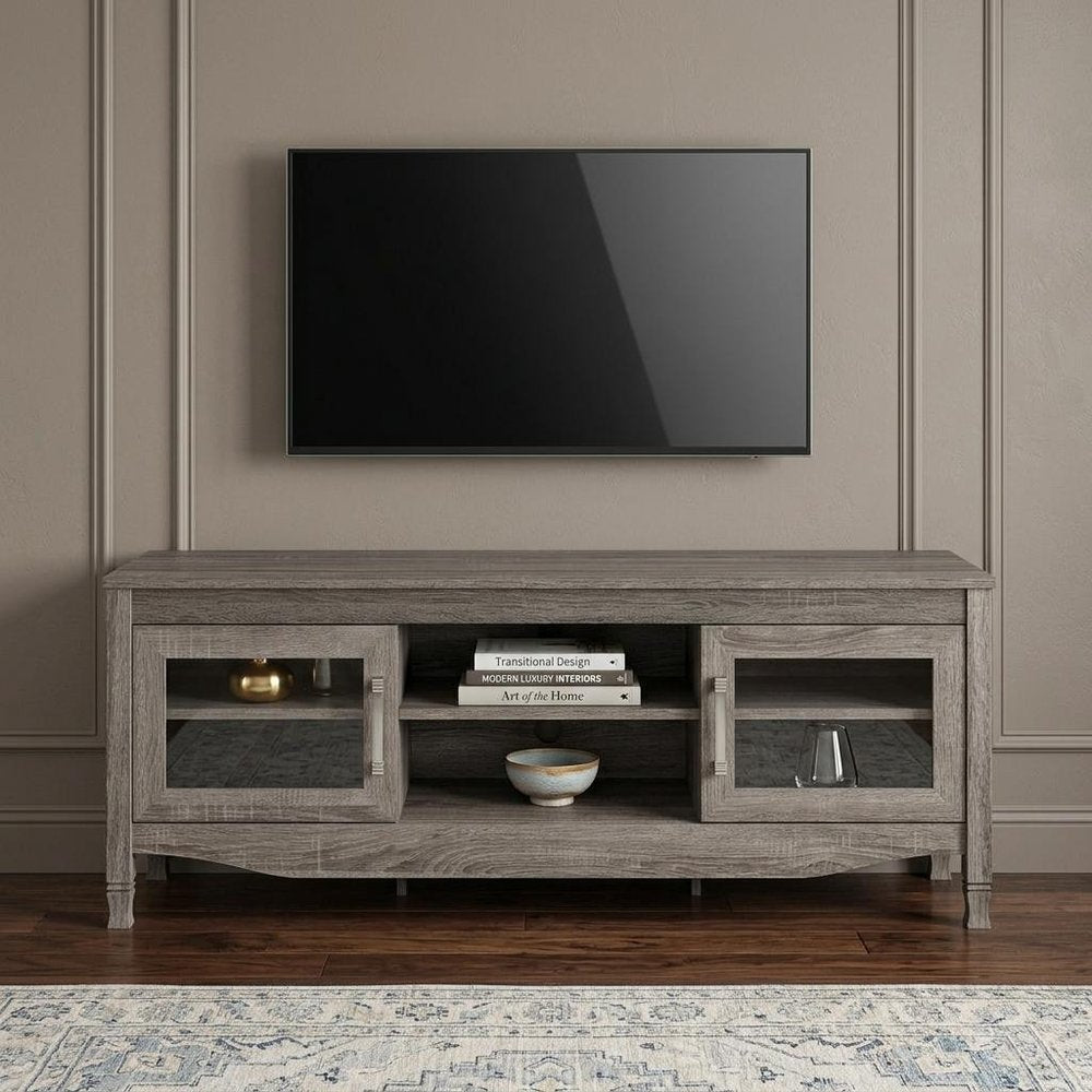 Gray Wood Enclosed and Open Storage TV Stand - 53-inch