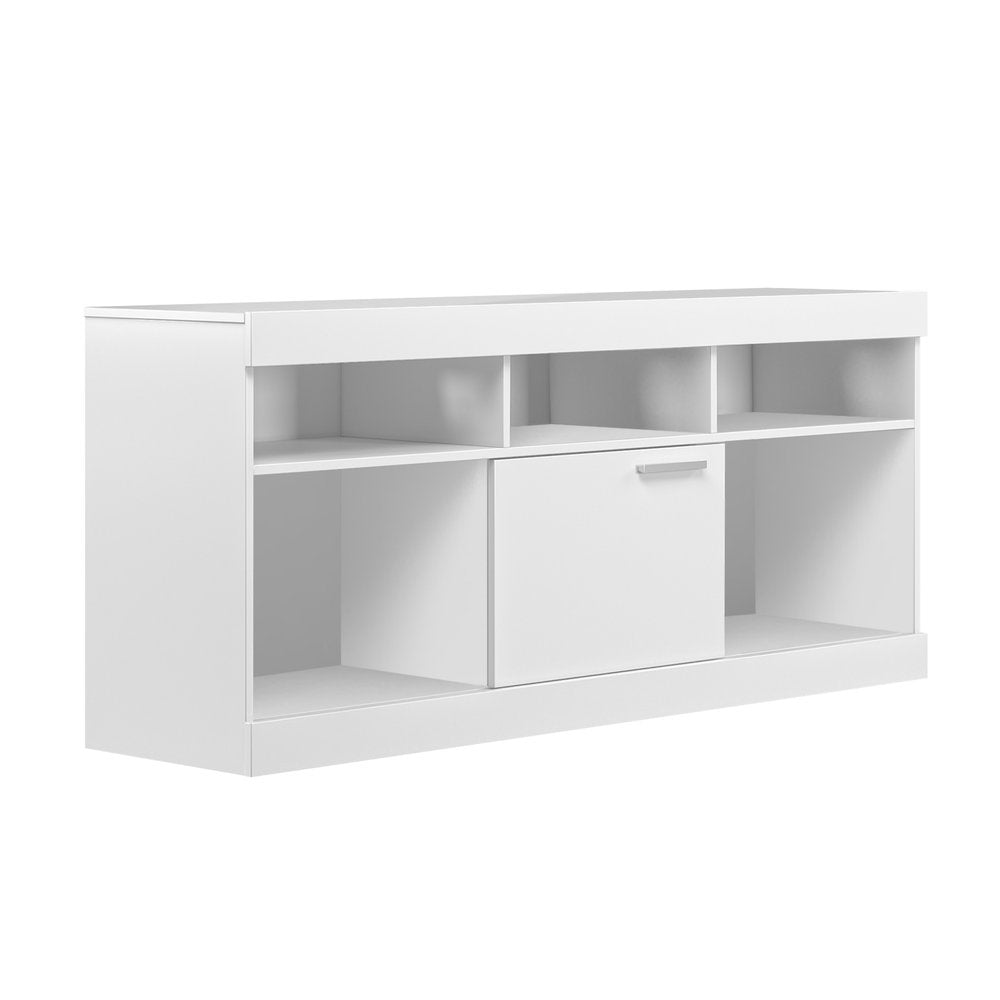 White Wood Enclosed and Open Storage TV Stand - 61-inch