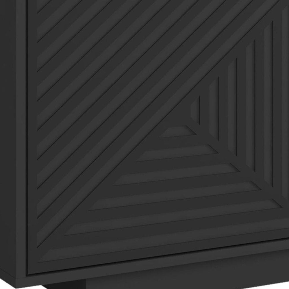 Black Ribbed Texture Wood Enclosed and Open Storage TV Stand - 63-inch