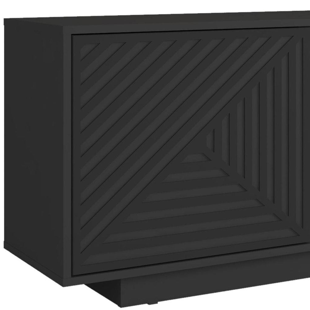 Black Ribbed Texture Wood Enclosed and Open Storage TV Stand - 63-inch
