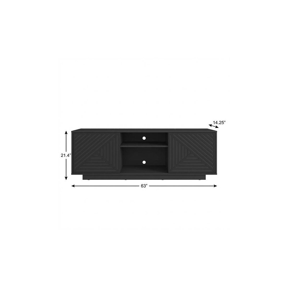 Black Ribbed Texture Wood Enclosed and Open Storage TV Stand - 63-inch