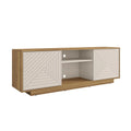 Oak and White Ribbed Texture Wood Enclosed and Open Storage TV Stand